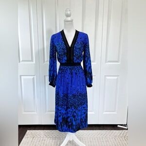 Ted Baker Blue Sheath Dress with Bishop Sleeves and V-Neck